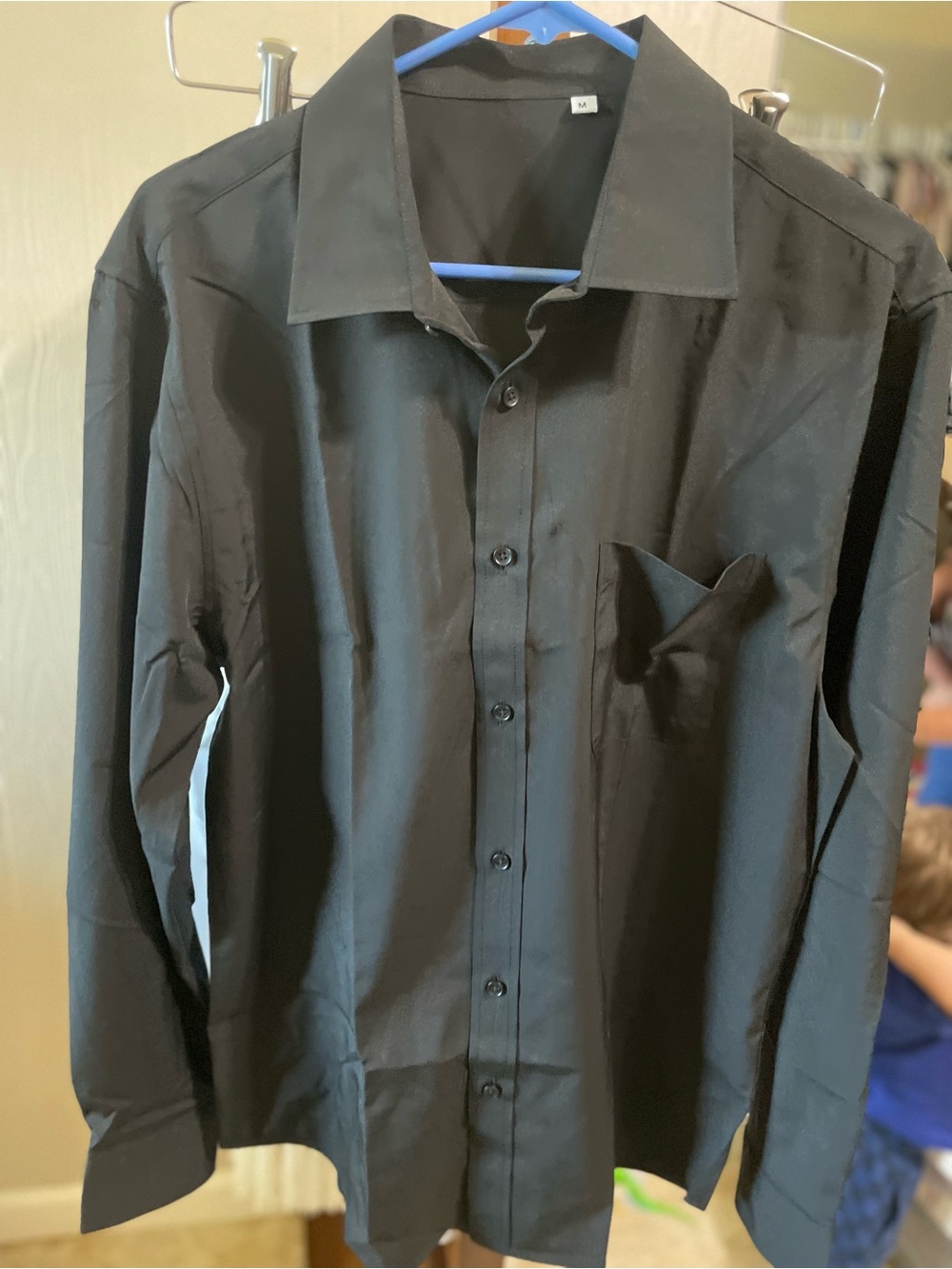 Men's Black Long-Sleeve Dress Shirt - Tailored Point Collar